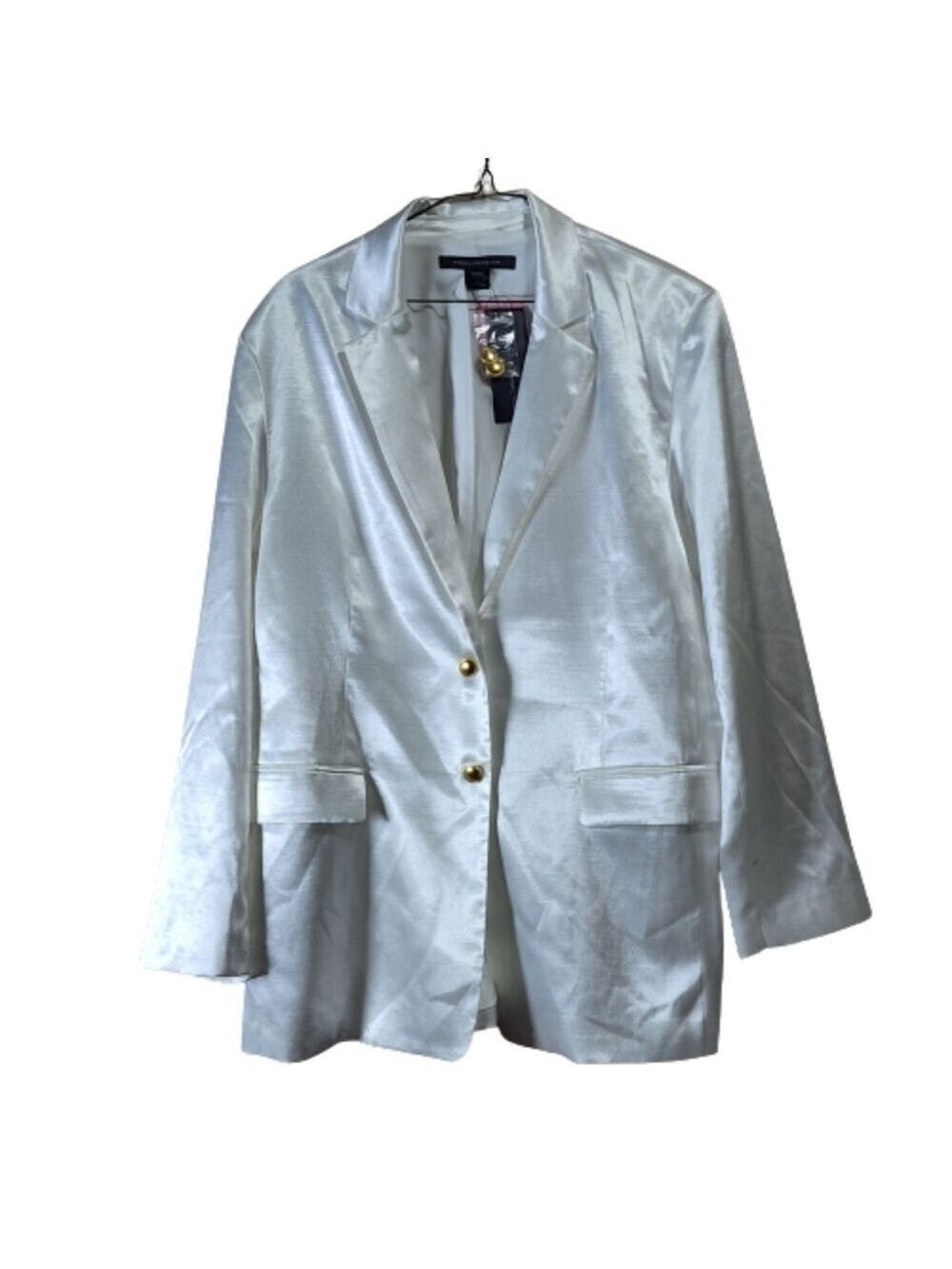 French connection satin tailored blazer color white size US12
